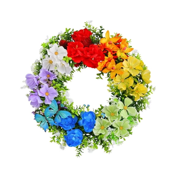 Rainbow Wreath for Front Door, 15.74 Inch Pride Month Colorful Flower Wreath Hanging Decoration, for Wall Window Porch Home Party, 1 Pack, YDYB