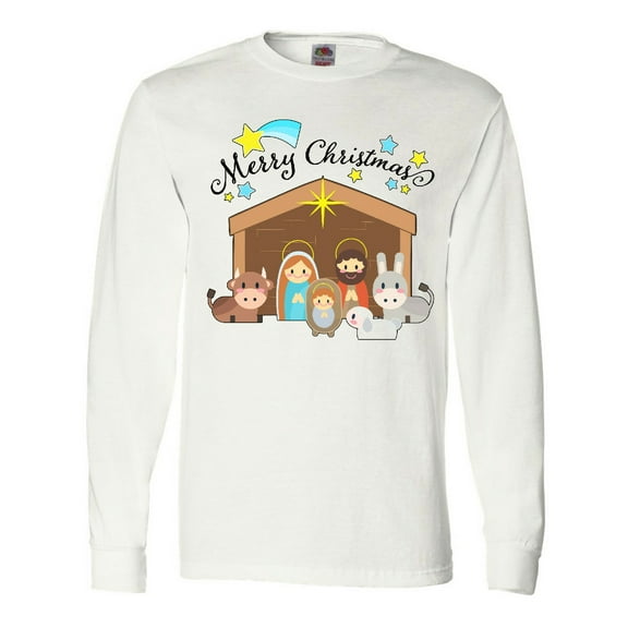 Inktastic Merry Christmas Cute Nativity Scene Long Sleeve T-Shirt