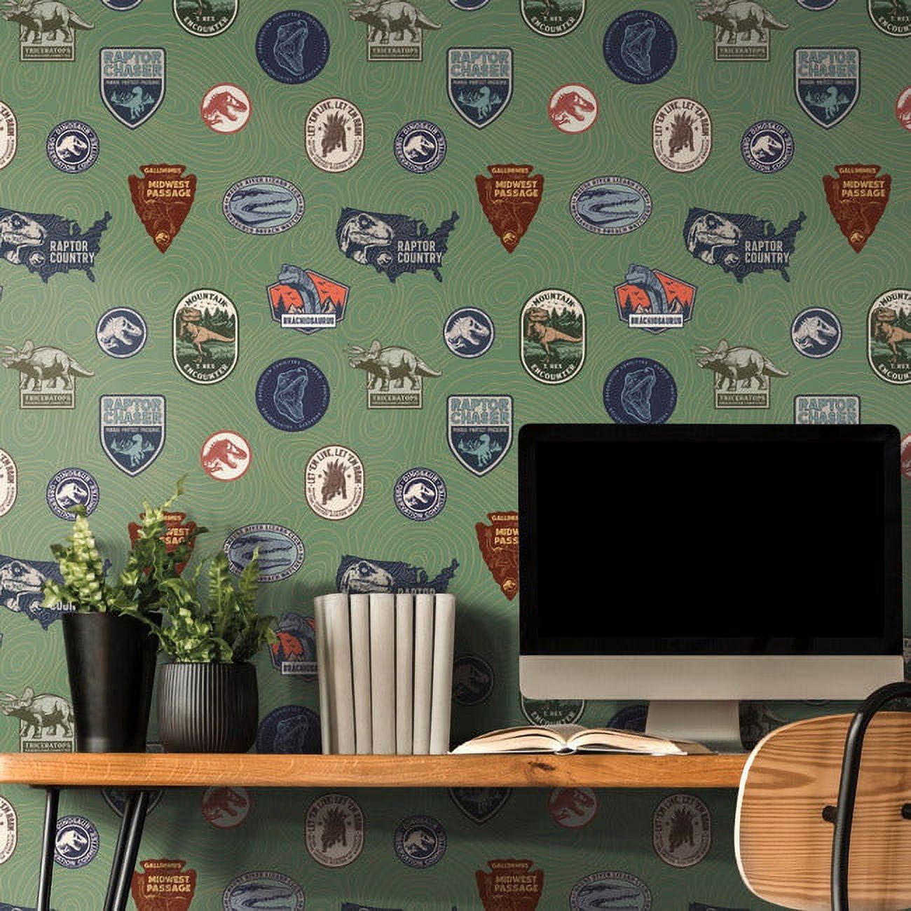 RoomMates Jurassic World Badges Vinyl Roll Wallpaper, 1 Roll