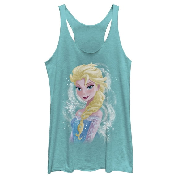 Women's Frozen Elsa Sparkle Profile  Racerback Tank Top Tahiti Blue Small