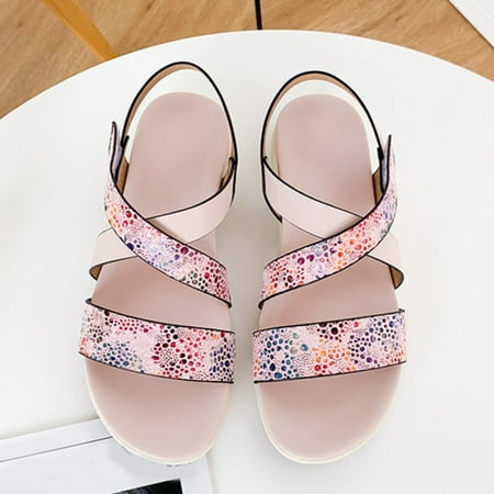 

Cathalem Platform Stripper Fancy Shoes Ladies Casual And Fashion Shoes Sandals Pu Style Wedge Sandals for Women Pink 7.50