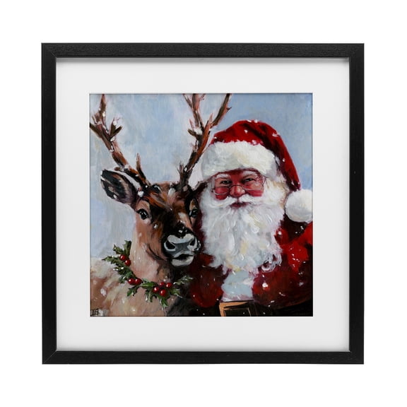 Stupell Industries Rosy Cheeked Santa & Reindeer Black Framed Print Under Glass, design by Sara Culpepper, 13 x 13