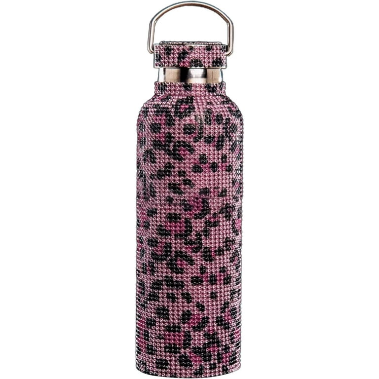 Pikadingnis Leopard Diamond Water Bottle, Rhinestone Insulated Water Bottle, Bling Diamond Vacuum Flask, Sparkling Thermos Water Bottle, Y2K Glitter