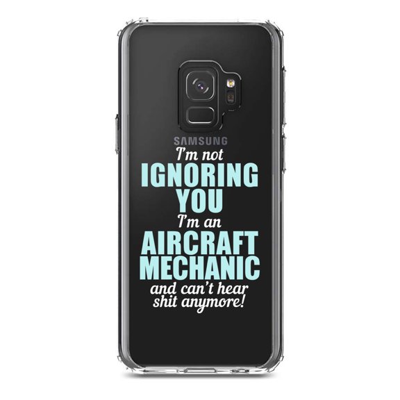 DistinctInk Clear Shockproof Hybrid Case for Samsung Galaxy S9 (5.8" Screen) - TPU Bumper Acrylic Back Tempered Glass Screen Protector - I'm Not Ignoring You Aircraft Mechanic Can't Hear