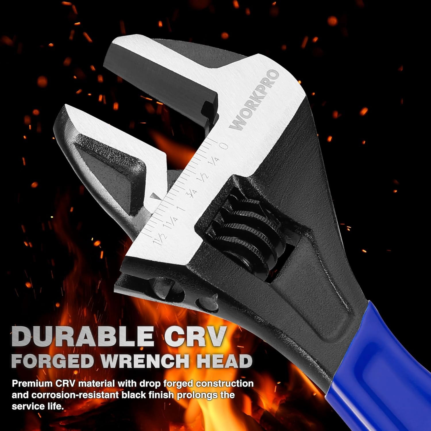 5-piece Adjustable Wrench Set, 4-Inch & 6-Inch & 8-Inch & 10-Inch & 12-Inch , Wide Jaw Black Oxide Wrench, Metric & SAE Scales, Cr-V Steel, for Home, Garage, Workshop