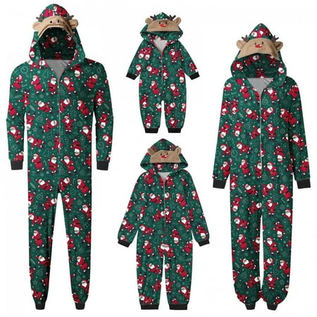 

Family Christmas Pajamas Pjs Matching Set Santa Elk Print Long Sleeve Zip Up Hooded Jumpsuit Couples Xmas Holiday Loungewear Outfits
