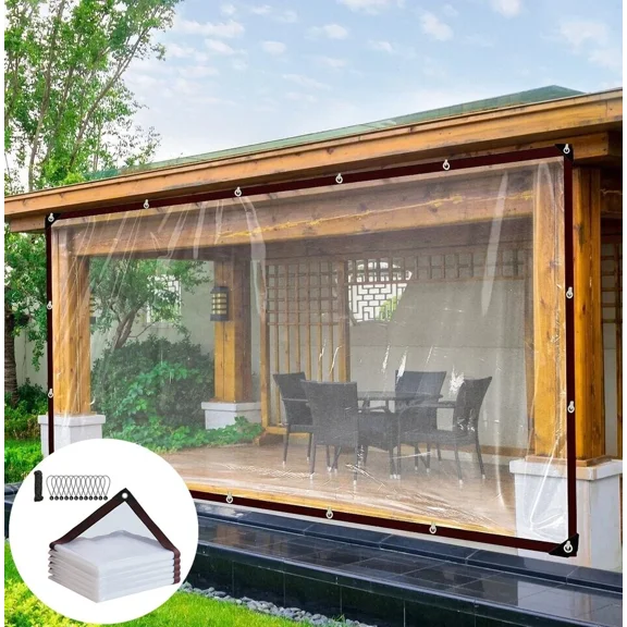 CJC Clear Tarps - Heavy Duty Waterproof 3.3x6.6 FT Plastic Vinyl Tarp with Grommets - Greenhouse Plastic Sheeting for Rainproof Plant Cover, Outdoor Porch Patio Enclosure, Chicken Coop Cover