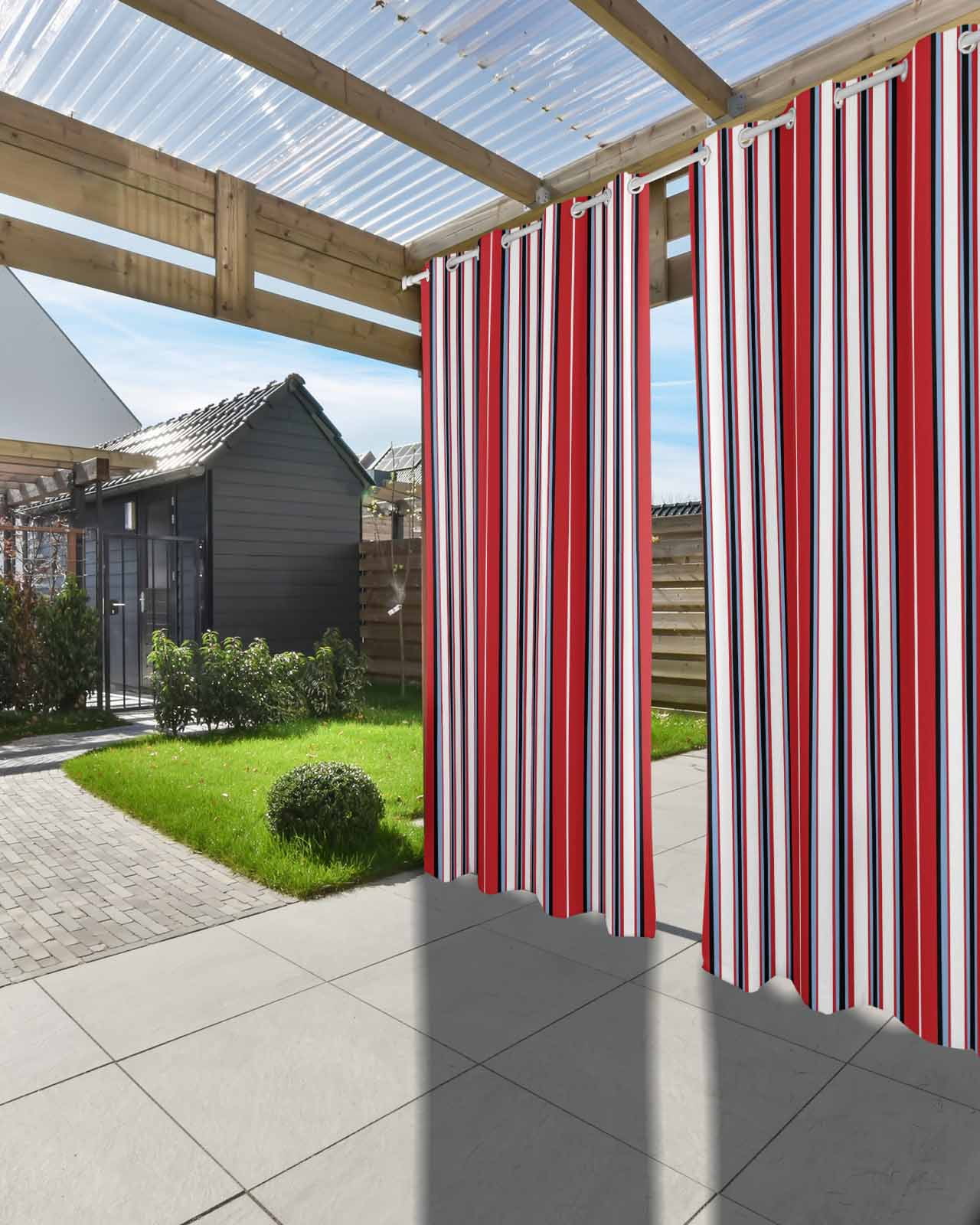 Red Pink Stripes Outdoor Curtains for Patio, Country Simple Gradient Vertical Lines Privacy Drapes Grommet Waterproof Outside Curtains for Porch/Cabana/Balcony 54"x 108", 1 Panel