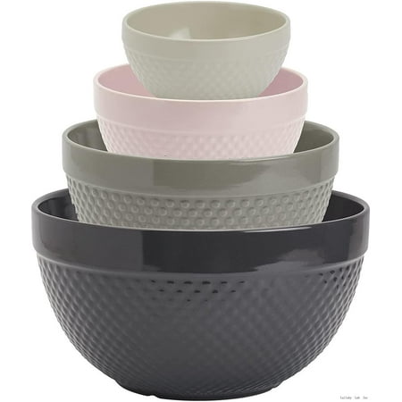 

s gallery hobnail style 4 piece timeless grey stoneware nesting mixing bowl set for baking and cooking