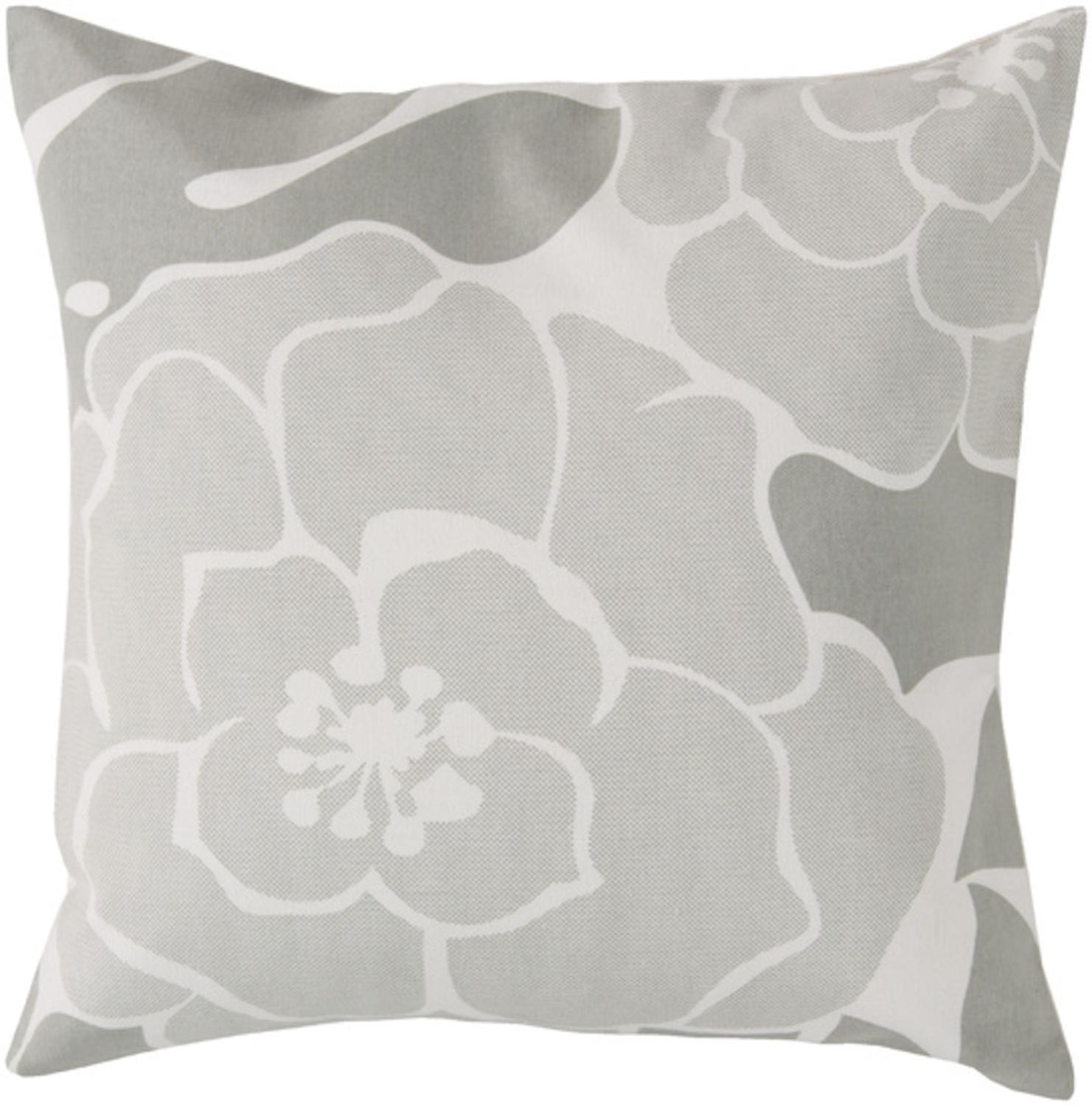 20" Blooming Camellia Ash Gray and White Decorative Square Throw Pillow