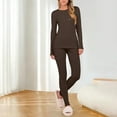 thumbnail image 5 of Women's Thermal Underwear Set Long Sleeve Loose Fit Layering Tops Comfort Leggings for Fall and Winter Brown L, 5 of 5