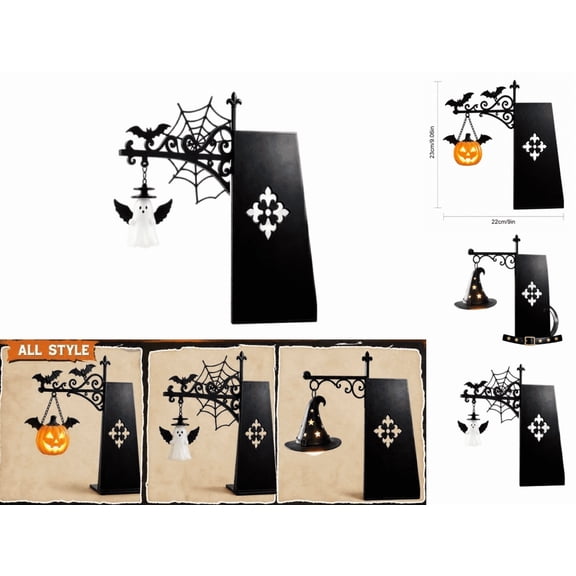 Ghost Bookshelf Lantern, Vintage Ghost Reading Light with Pumpkin, Metal Decorative Bookcase Light for Halloween Reading Literary Decor(Ghost with wing)