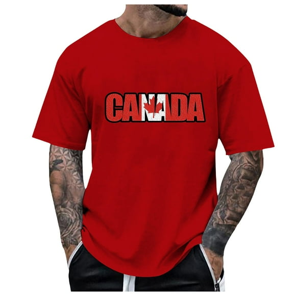 Ediodpoh Men's Summer Fashion Canada National Day Partial Printed T Shirt Mens T-shirts Red_004 M