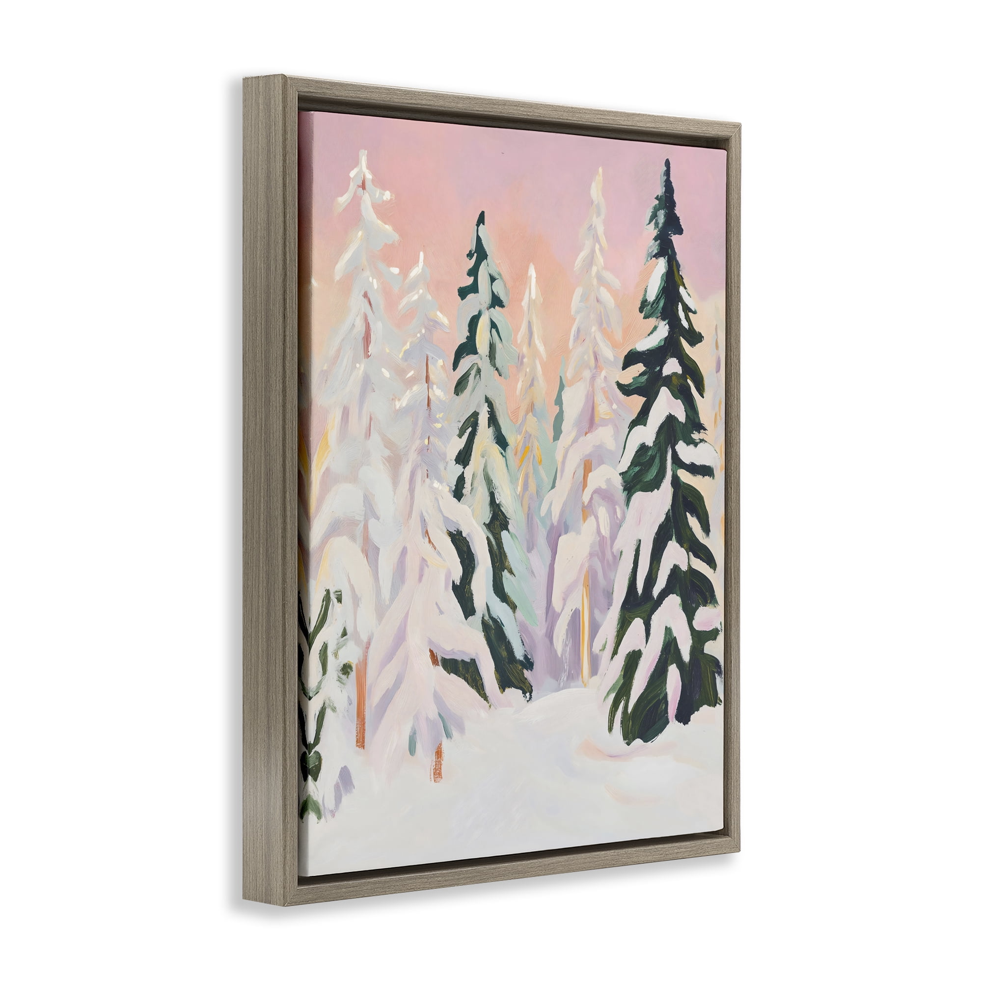 Stupell Industries Peachy Pastel Winter Forest Brown Framed Floater Canvas Wall Art, design by The Prints Vibe