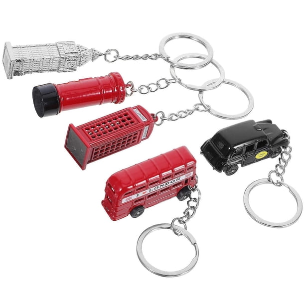 5Pcs London Bus Keychain for Decoration British Souvenir Cultural Landmark Set