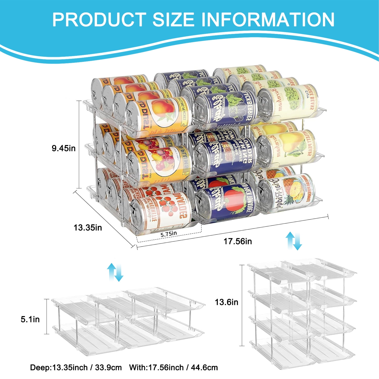 YUSS Can Organizer for Pantry Free Combination Can Dispenser,Clear 3 Sets 3 Tier Storage Rack for 36 Cans Soda Can Organizer for Fridge,Suitable for Cabinet Pantry Fridge Countertop