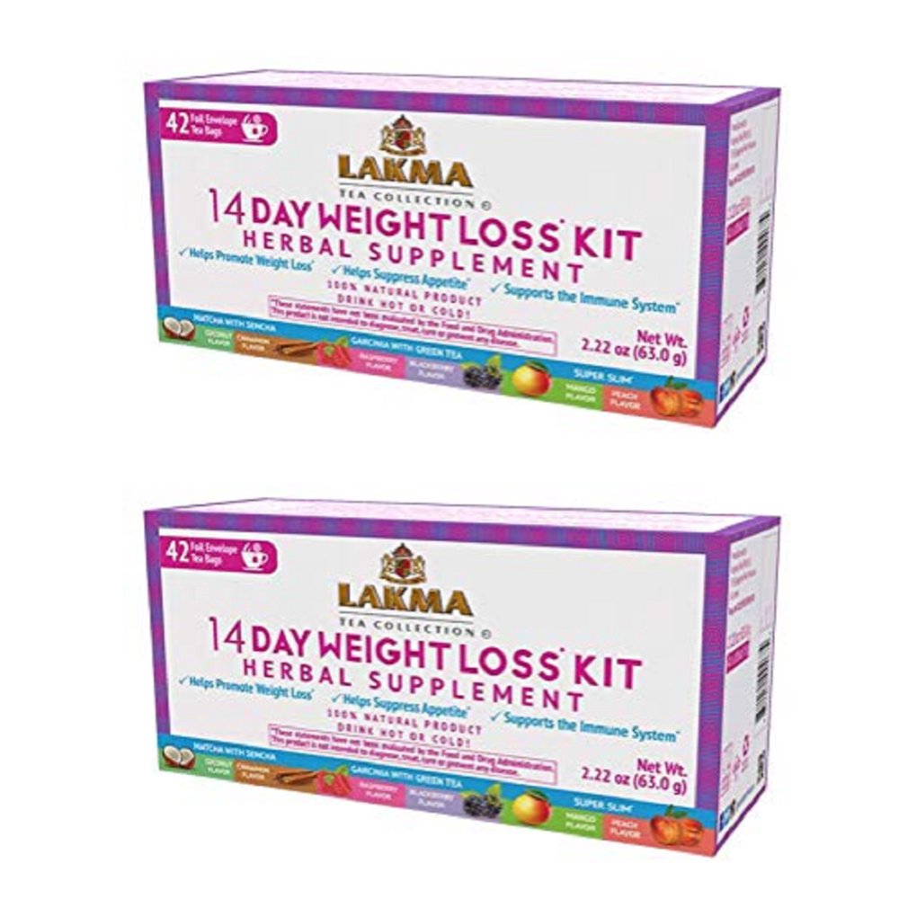 2 Packs of Lakma 14 Day Weight Loss Kit 100 Natural Tea, 42 Teabags