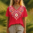 thumbnail image 2 of Sexlip Womens Swimsuit Set Vibrant Floral Embroidery Cover Up Design V Neck Short Sleeve Relaxed Silhouette Sun Protection Fabric for Beach Wear Red L, 2 of 5