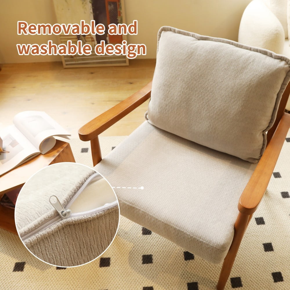 Accent Chair, Modern Upholstered Armchair with Soft Fabric Cushion & Solid Wood Legs, Cozy Reading Chair for Living Room, Bedroom & Apartment, Grey & Light Brown