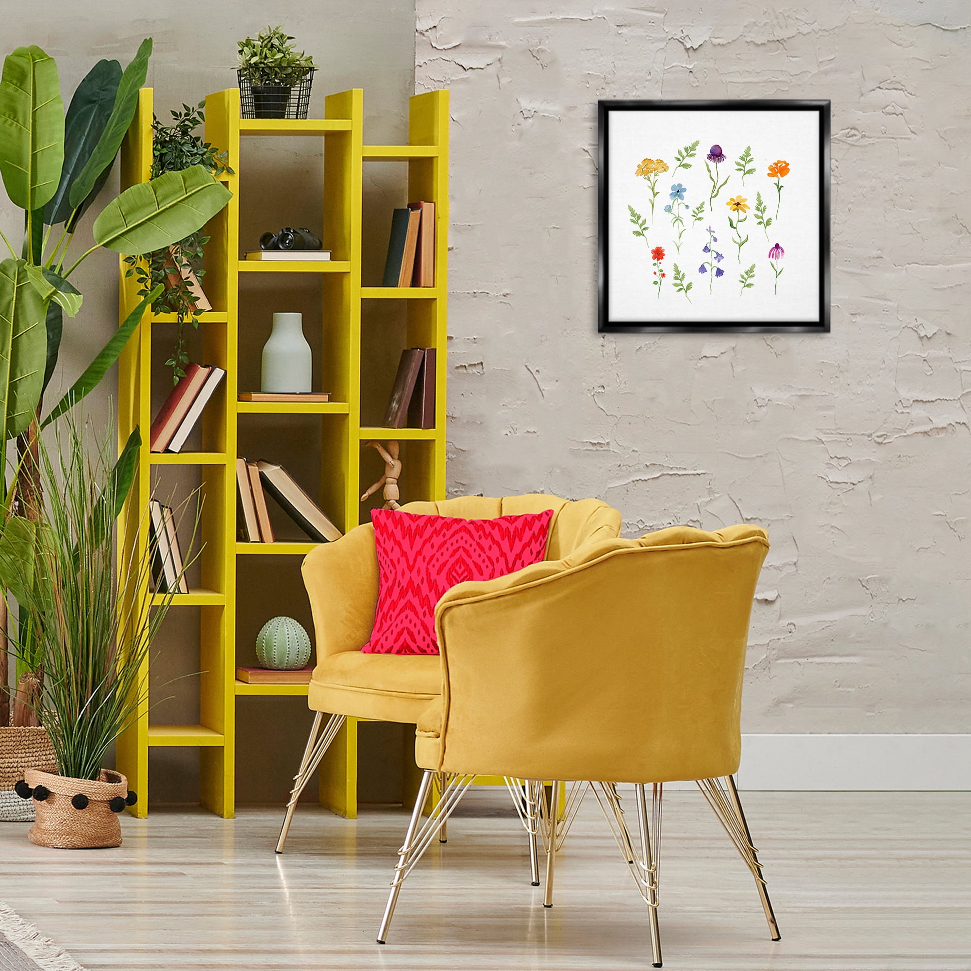 Stupell Industries Various Cottage Herbs Plants & Flowers Painting Black Floater Framed Canvas Art Print Wall Art, 18 x 18