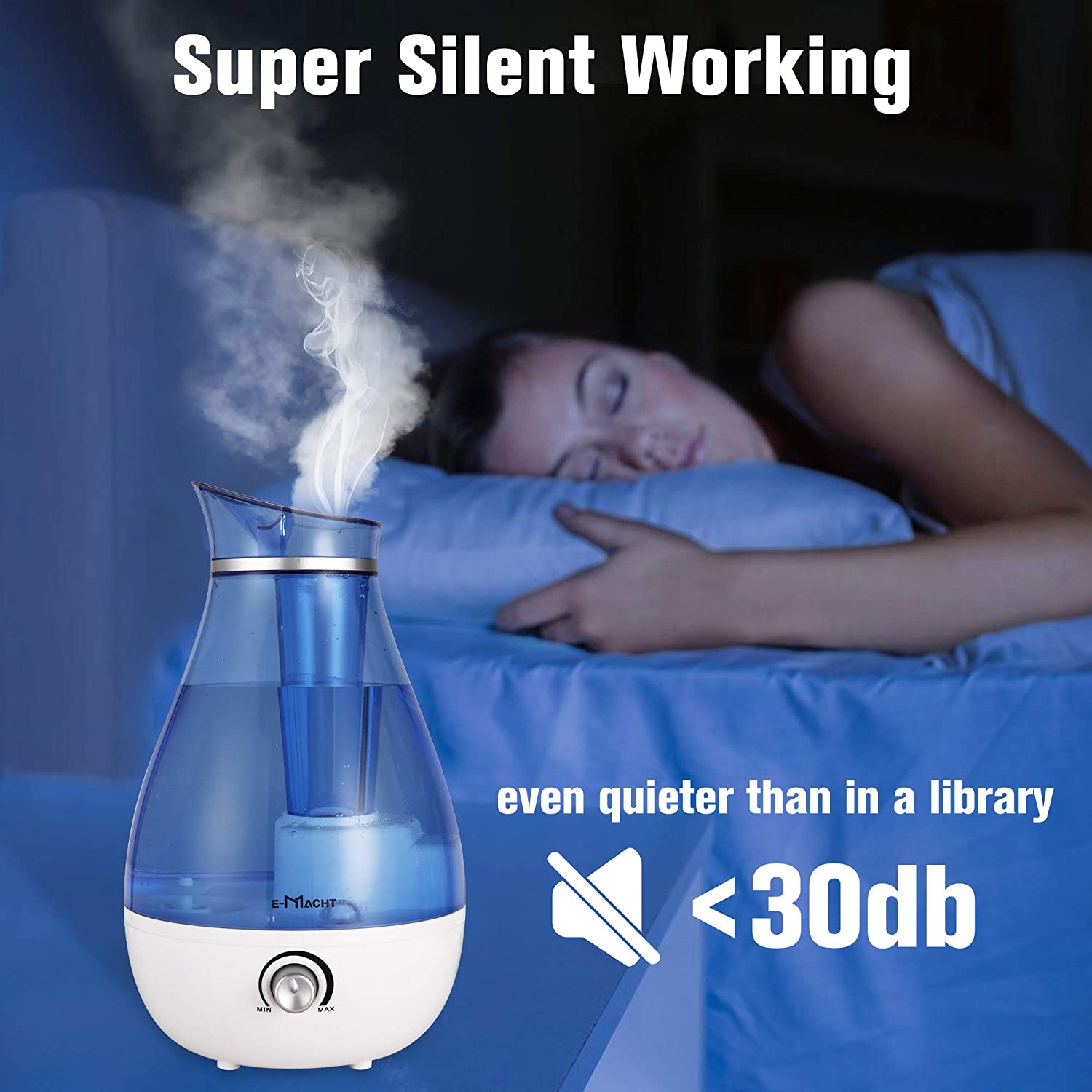 KARMAS PRODUCT Humidifiers for Bedroom Quiet Ultrasonic Cool Mist Humidifier 2.5L with Auto Shut-Off, Night Light and Adjustable Mist Output,Less Than 30dB,Blue - image 5 of 7
