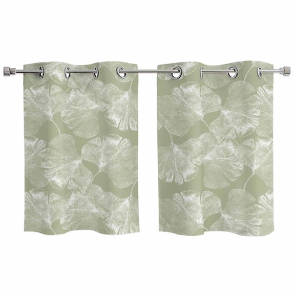 Sage Green Leaves Kitchen Curtains Small Short 39 Inch Length, Vintage Abstract Art Botanical Grommet Top Bedroom Living Room Curtains, Light Filtering Cafe Curtain Drapes 2 Panels Set 55''x39''