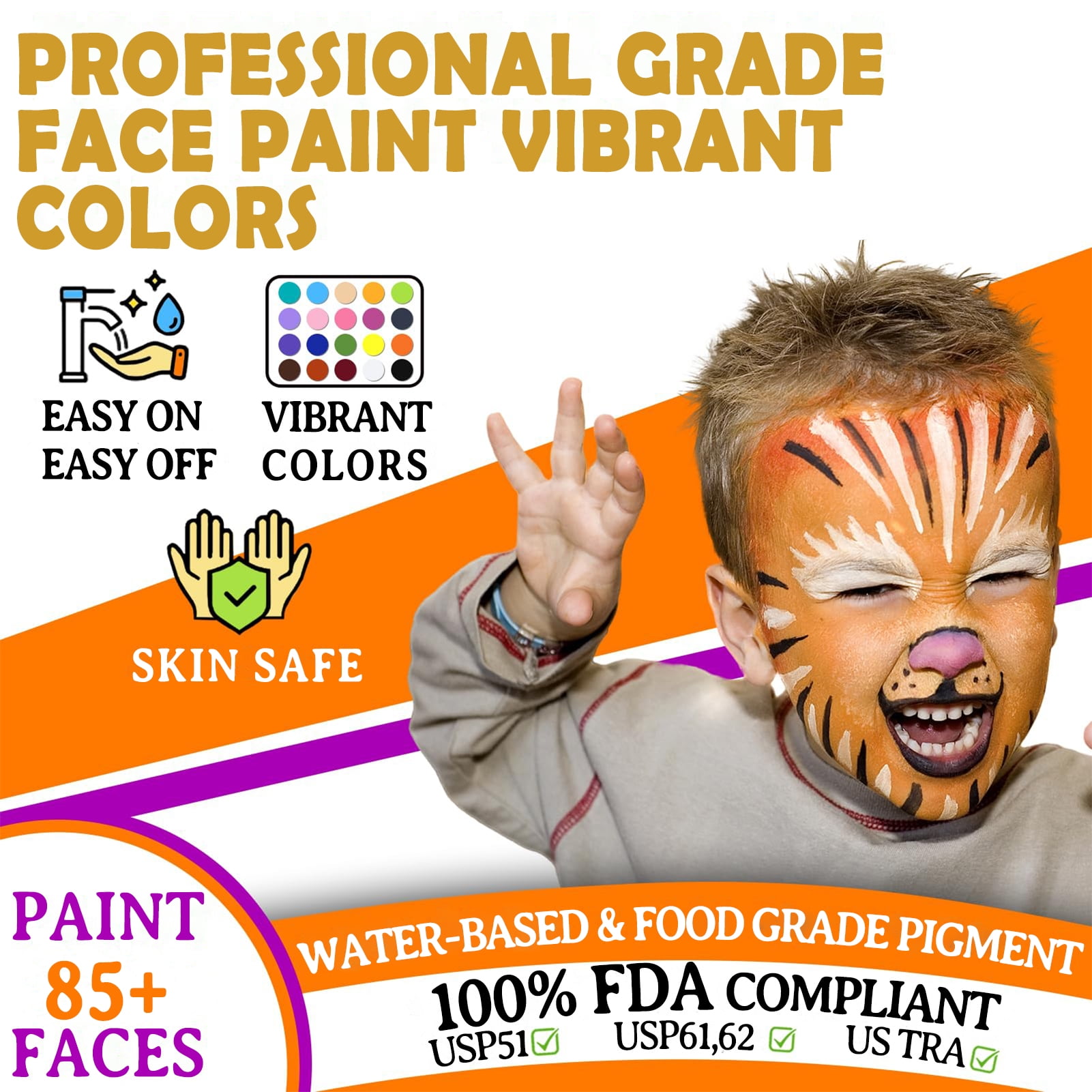 KiddiTouch Face Painting Kits for Kids, 20 Colors Water Based Face Paint Kit Includes Hair Chalks Comb, Brushes, Stencils
