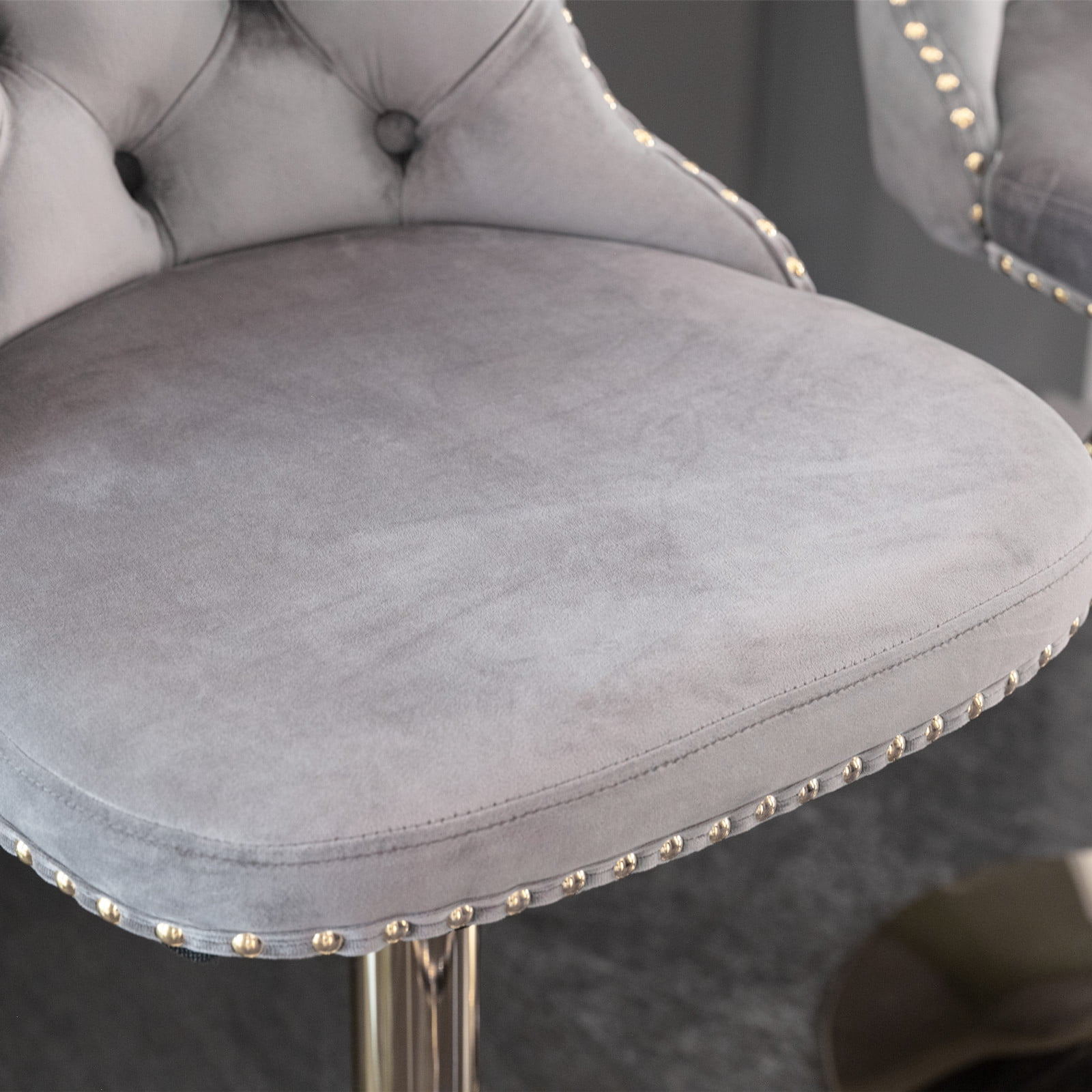 Swivel Upholstered Bar Stools with Button Tufted Back,(Gray,Set of 4)