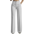 thumbnail image 2 of Wide Leg Pants for Women BWASD Straight Leg Suit Trousers Pockets Elegant Solid Color Trousers White S-XXXL Casual Business Office Outfit Ladies Slacks, 2 of 8