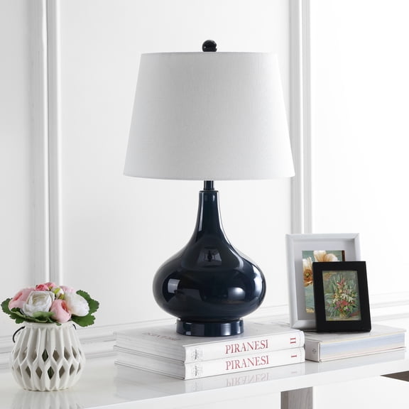 SAFAVIEH Amy 24 in. H Gourd Solid Glass Table Lamp, Navy, Set of 2