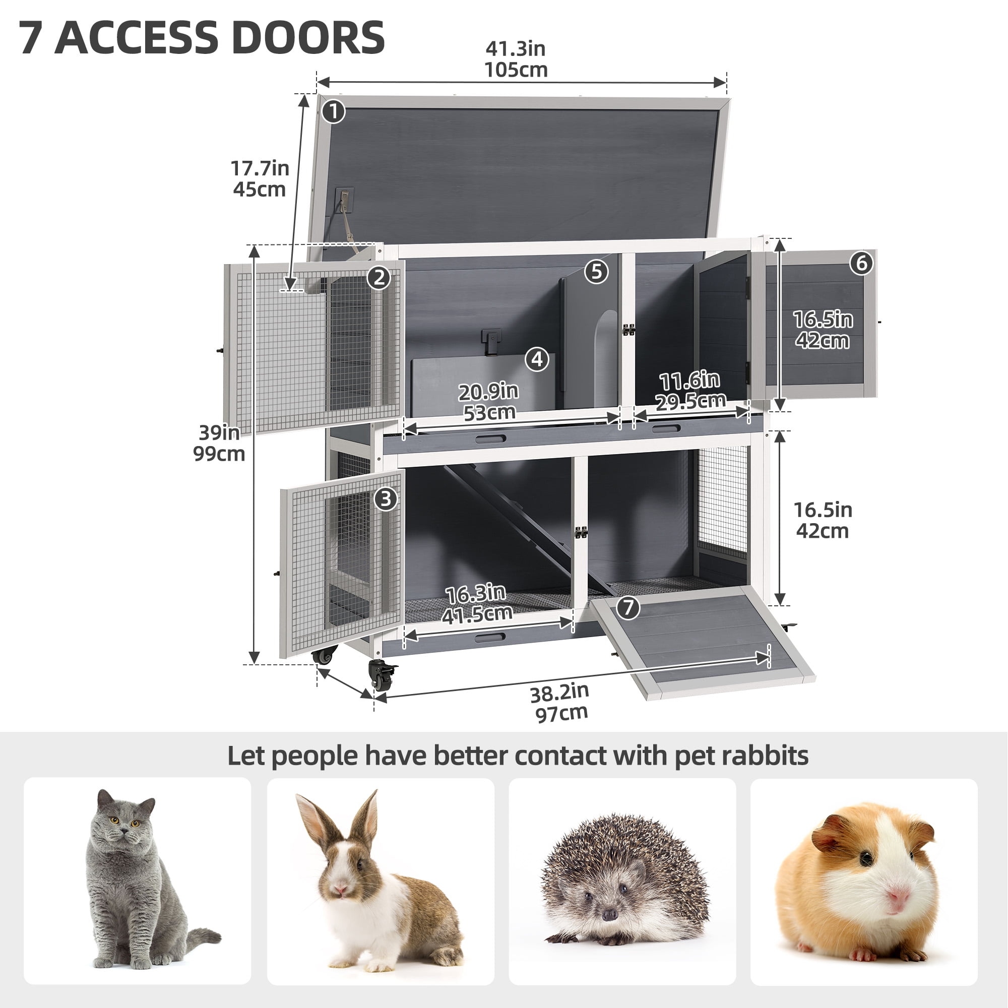 Uforic Rabbit Hutch Bunny Cage Indoor Outdoor with Removable Tray and Wheels