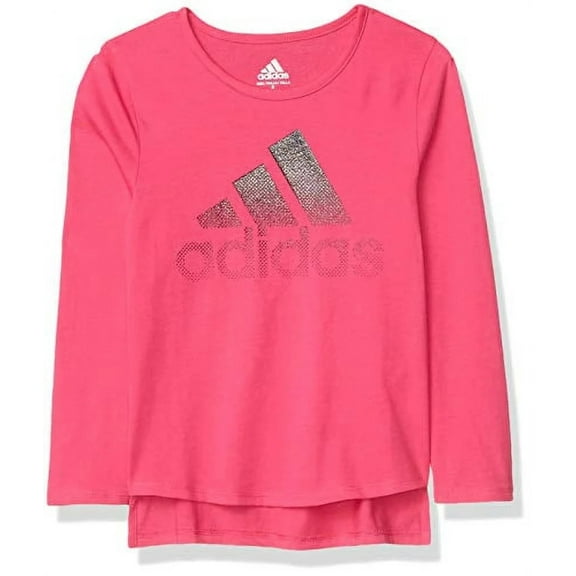 Adidas Girls' Little Long Sleeve Curved Hem T-Shirt, real magenta, 4