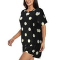 thumbnail image 3 of Womens Pajama Sets With Pocket, daisy polka dot dotted black Lounge Sets Short Sleeve Sleepwear PJ Sets for Women, 3 of 6