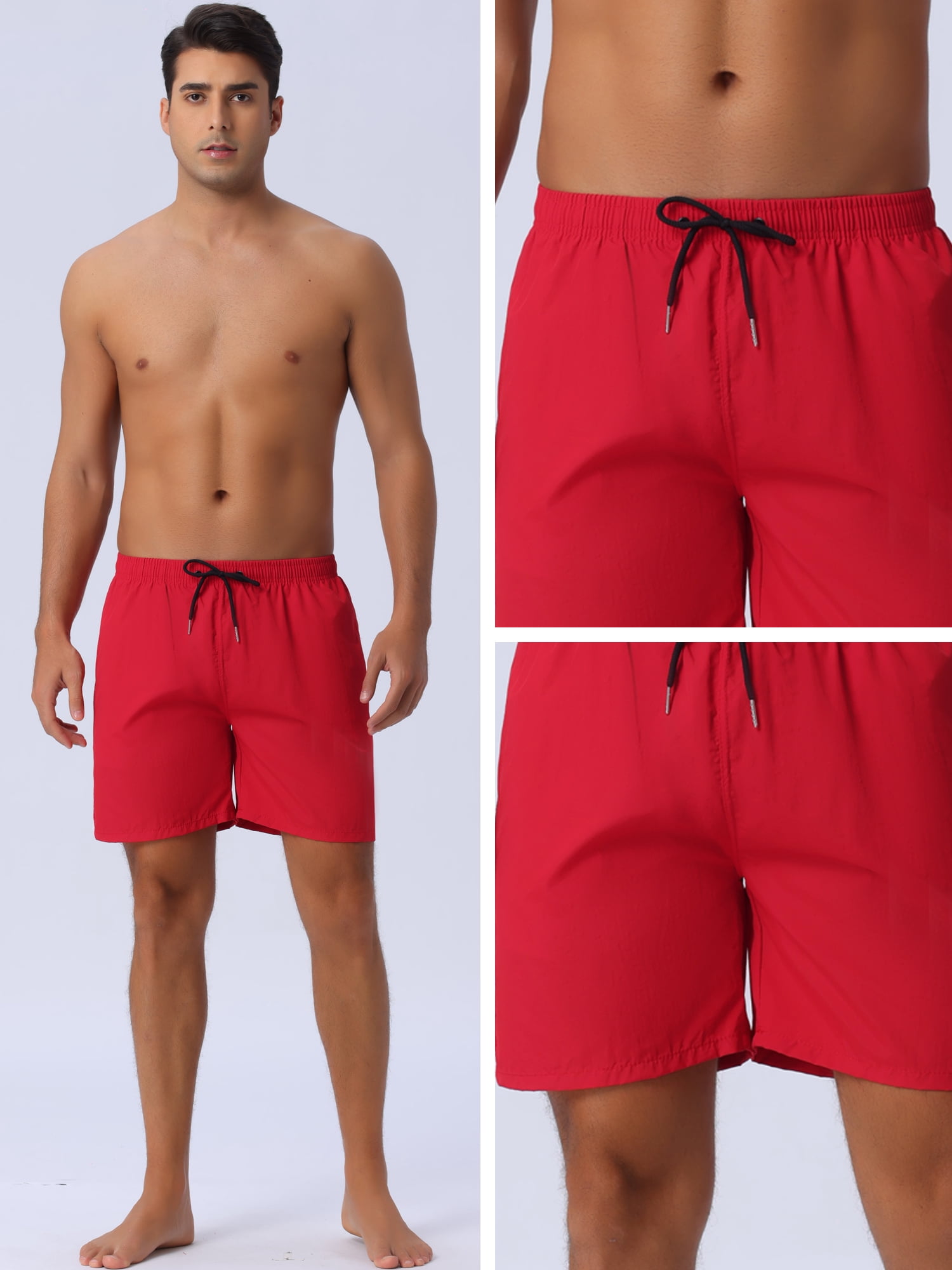 DARING DIVA Men's Elastic Waist Drawstring Surfing Board Shorts 36 Red
