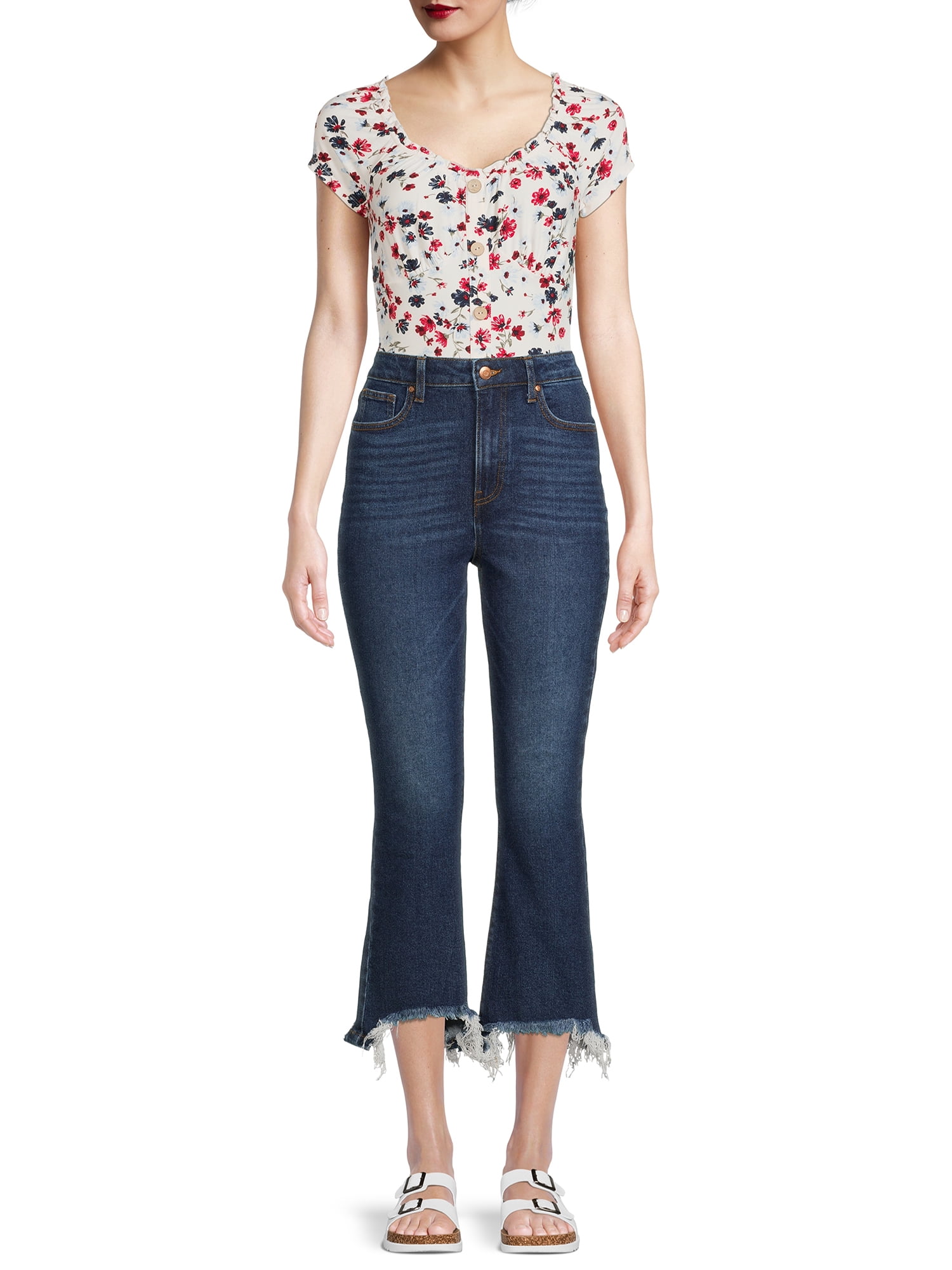No Boundaries Juniors' Floral Button Front Top