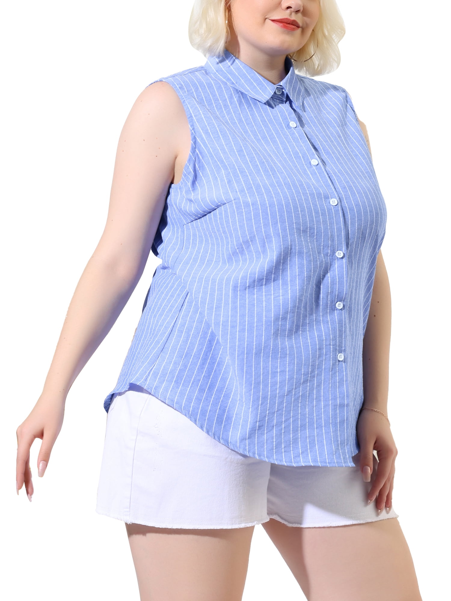 DARING DIVA Women's Plus Sleeveless Button Down Fashion Tank Top 3X Sky Blue