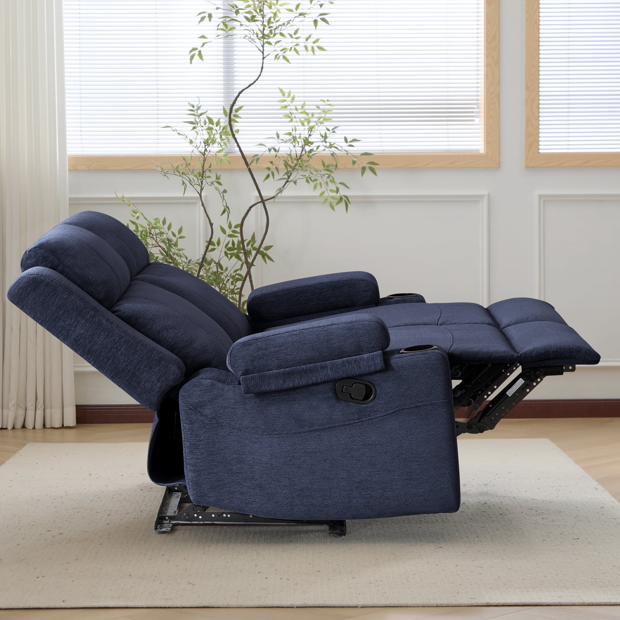 Chenille Reclining Couch, Manual Reclining Loveseat with Cup Holders, Wide Seat, Spill-Resistant Fabric, Easy Assembly, for Living Room/Apartment/RV Recliner Sofa