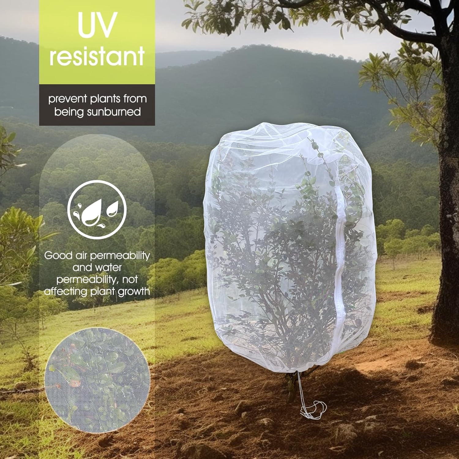 Fruit Tree Netting,  3.3 x 2.6 FT Blueberry Bush Netting Cover with Zipper Drawstring, Outdoor Mosquito Net Garden Netting Protector Plant from Birds Cicadas Animals Insect (4 PCS, White)