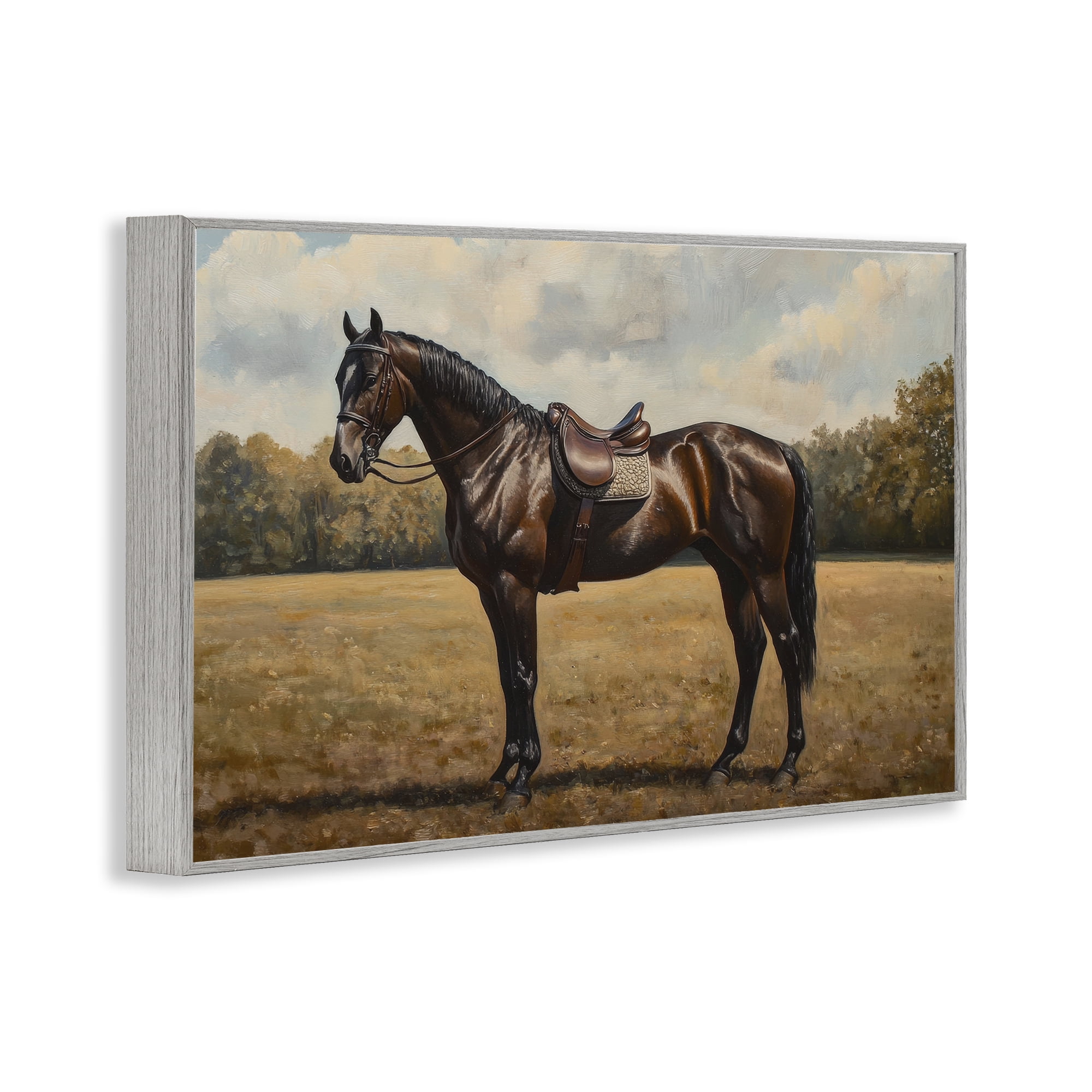Stupell Industries Dark Brown Pony Portrait Gray Framed Giclee Art, design by Petal Prints Design