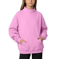 thumbnail image 3 of GobdXE Solid Girls Neck Long Sleeve Sweatshirt Kids Front Kangaroo Pocket Loose Casual Pullover Fashion Daily Top, 3 of 8