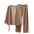 thumbnail image 2 of Liquidation à Moins de 7! Ensemble de Pyjama Décontracté et Chaud pour Femmes Sevevn, Couleur Unie, Col Rond, Cadeau de Vacances, Kaki, 2 of 3