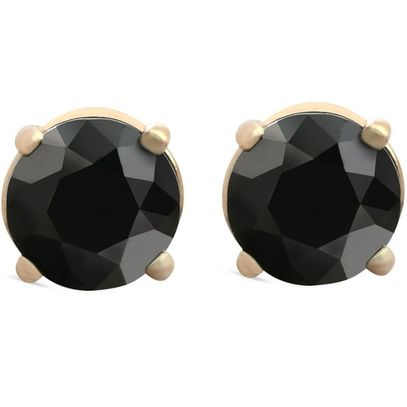 Pompeii 1 1/2 ct 14k Yellow Gold Round Black Diamond Studs Womens Earrings (Black,AAA)