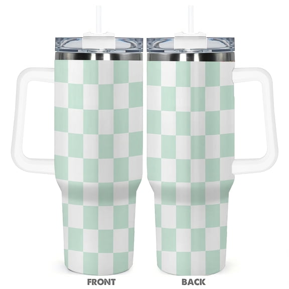 Checkered 40oz Travel Tumbler Cup With Handle And Straw, Stainless Steel Insulated Coffee Mug, Gift For Women Birthday Christmas