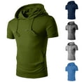 thumbnail image 1 of HVOBTTY Mens Summer Soft Versatile Pullover Solid Color Short Sleeve Loose Breathable Daily Fitness Hooded Sport Base Layer Tees Navy, S, 1 of 4