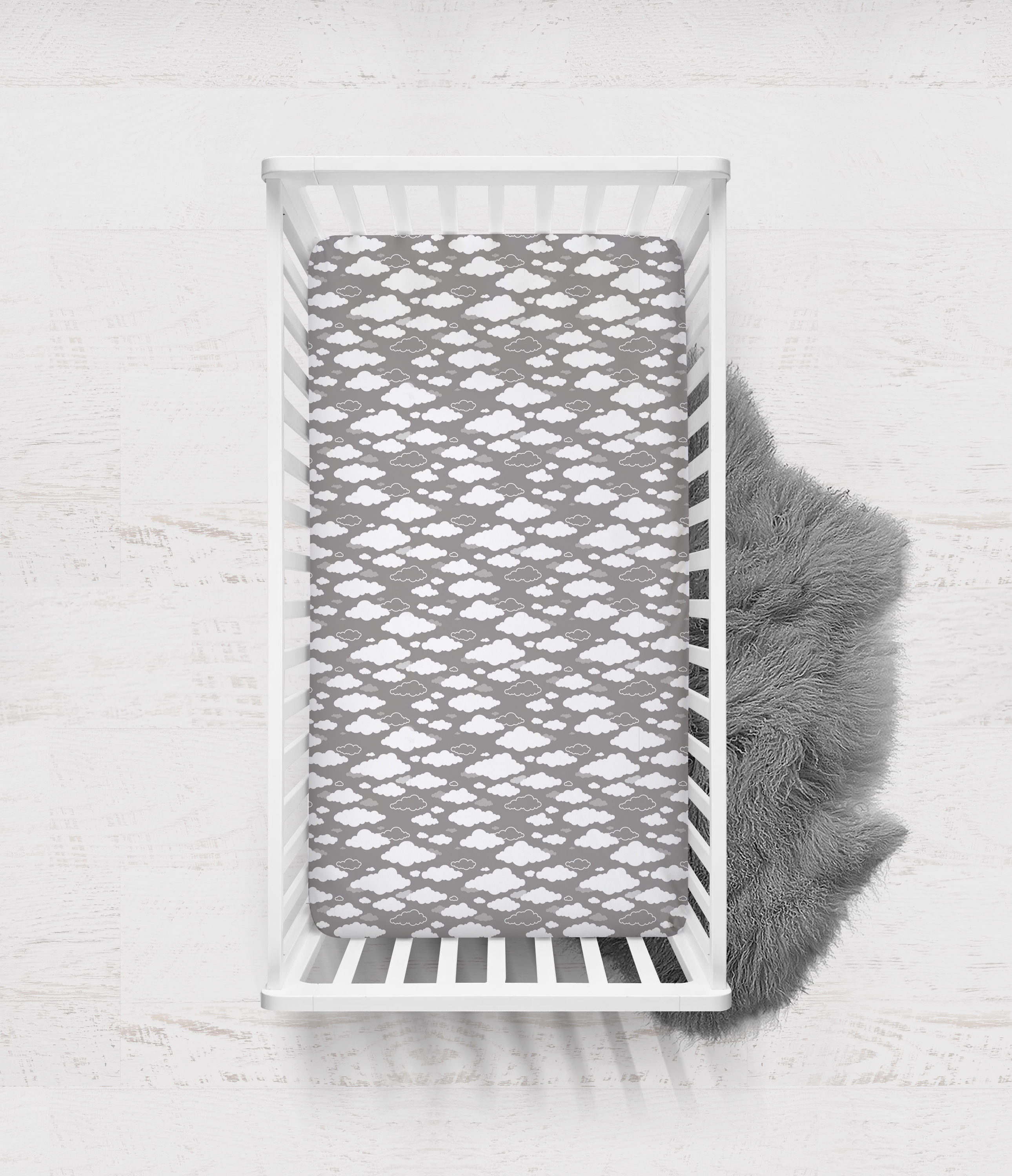 Bacati - Clouds in the City White/Grey Clouds Crib/Toddler Fitted Sheet