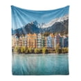 thumbnail image 1 of Landscape Soft Flannel Fleece Throw Blanket, Panorama of Historic City Centre of Innsbruck Houses Along Inn River Austrian, Cozy Plush for Indoor and Outdoor Use, 50" x 60", Multicolor, by Ambesonne, 1 of 5