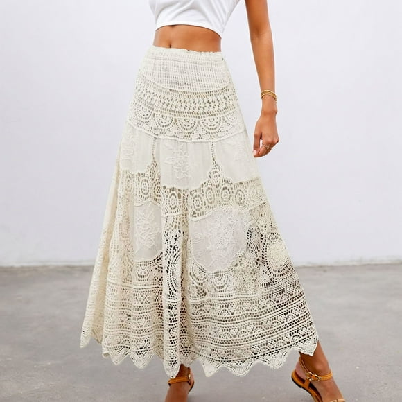 Stylish Women's Beach Boho Lace Hollow Out Skirt Elegant Crochet Hem for Casual Summer Daily Wear Holidays Party Skirts