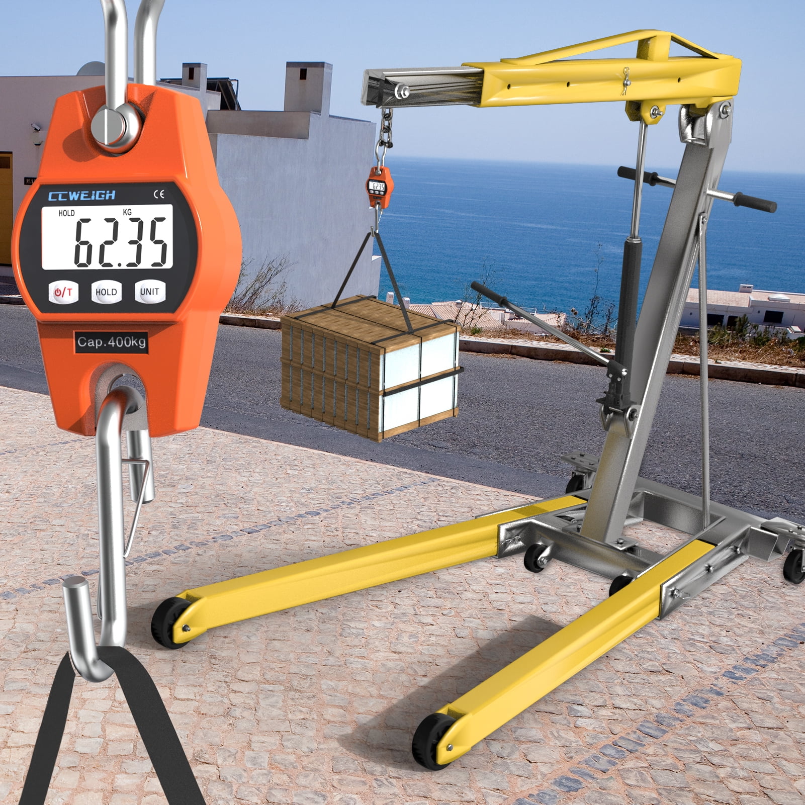 880lb/400kg Digital Hanging Scale, Handheld Mini Crane Scale with Hooks for Farm Hunting Fishing Luggage Outdoor