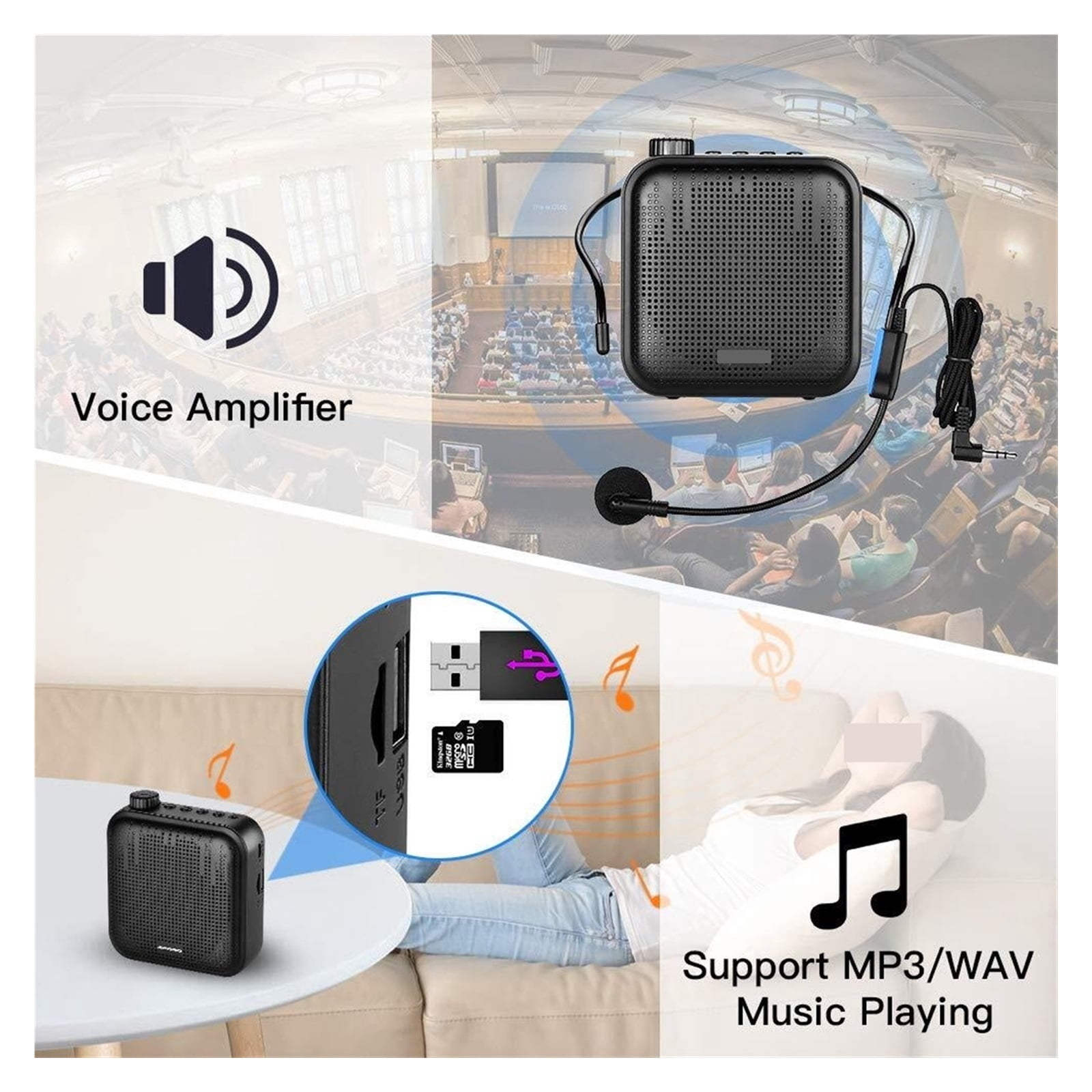 Voice Amplifier Megaphone Mini Audio Speaker With Microphone Rechargeable Ultralight Loudspeaker For Teachers