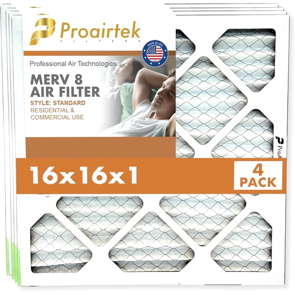 Proairtek AF16161M08SWH Model 16x16x1 Pack of 4 Air Filters, MERV 8; Ideal for Anyone Wanting Clean, Crisp Air in Their Home